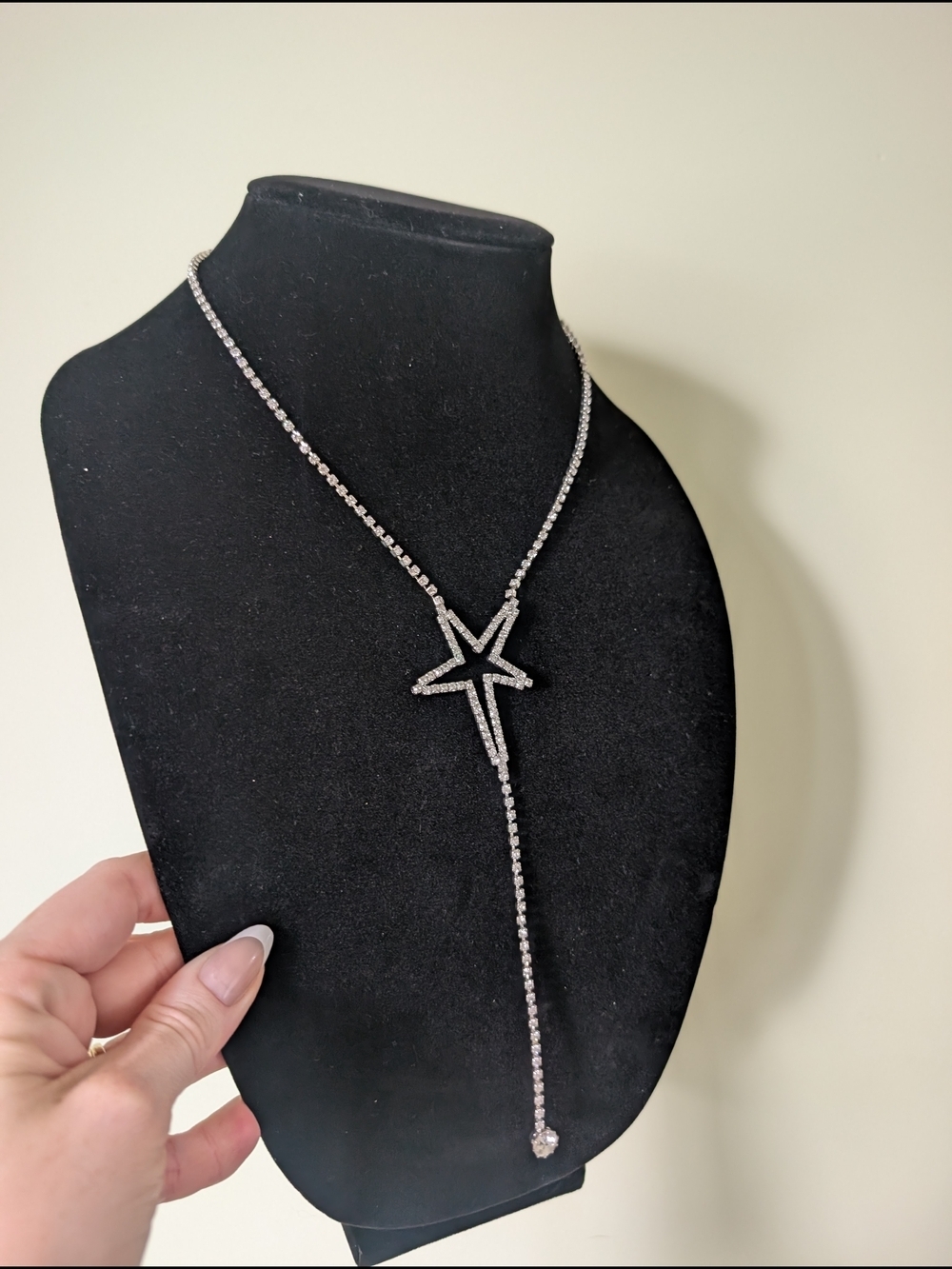Silver Star Lariat Necklace - Sparkling Rhodium-Plated Y Drop Simon Chang - Picture 3 of 11
